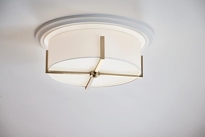 KICHLER Malen 4-Light Flush Mount, Updated Light with White Fabric Shade in Champagne Bronze, for Bedroom, Hallway, Kitchen, or Smaller Mudroom (20" x 8.25")