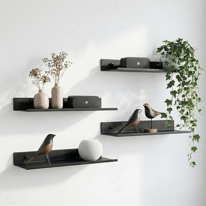 Z metnal Small Decor Shelves, Mini Floating Display Wall Shelf for Smart Speaker Collectables, Aluminum, Wall Mounted, Matt Black,12 x 5 inch,1ft Wide, 2 Pack