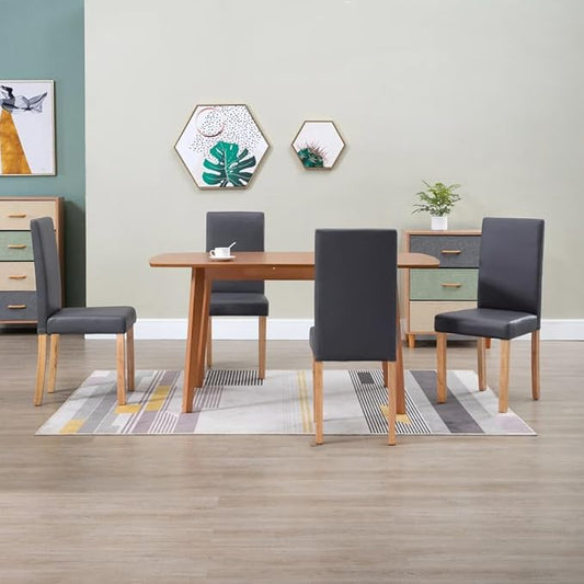 Modern Gray Faux Leather Dining Chairs Set of 4 with Wooden Legs, Comfortable Kitchen & Dining Room Chairs for Farmhouse Modern Home Furniture