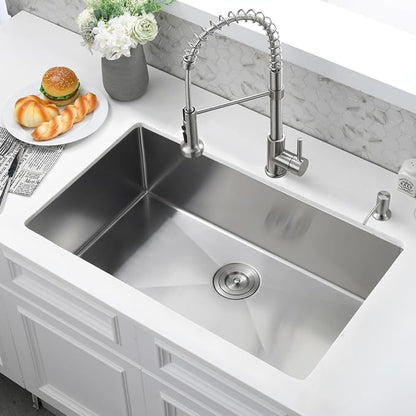 Undermount Kitchen Sink -Bokaiya 32x19 Stainless Steel Kitchen Sink Undermount 18 Gauge Round Corner Deep Single Bowl Under Counter Basin with Colander
