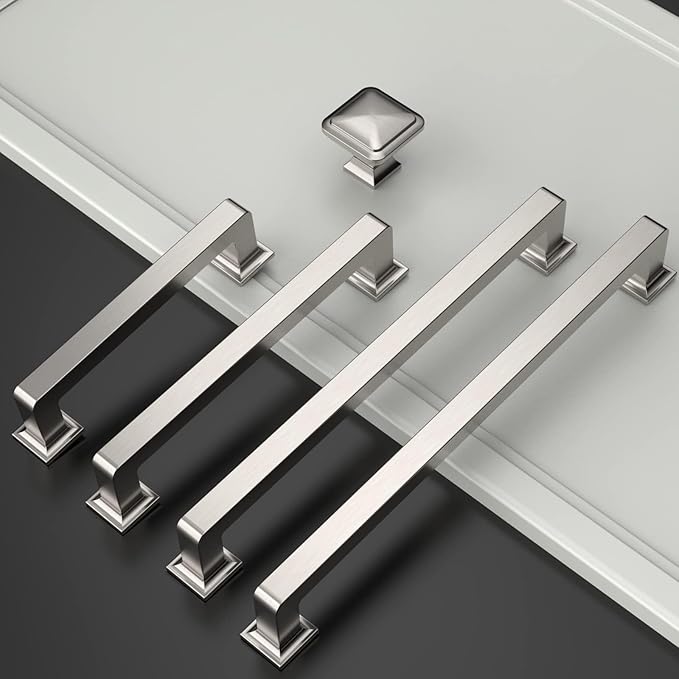 Amerdeco 10 Pack Brushed Satin Nickel Cabinet Pulls 6.3 Inch(160MM) Hole Centers Kitchen Cabinet Handles Cabinet Hardware Kitchen Handles for Cabinets Cupboard Handles Drawer Pulls ZH0019