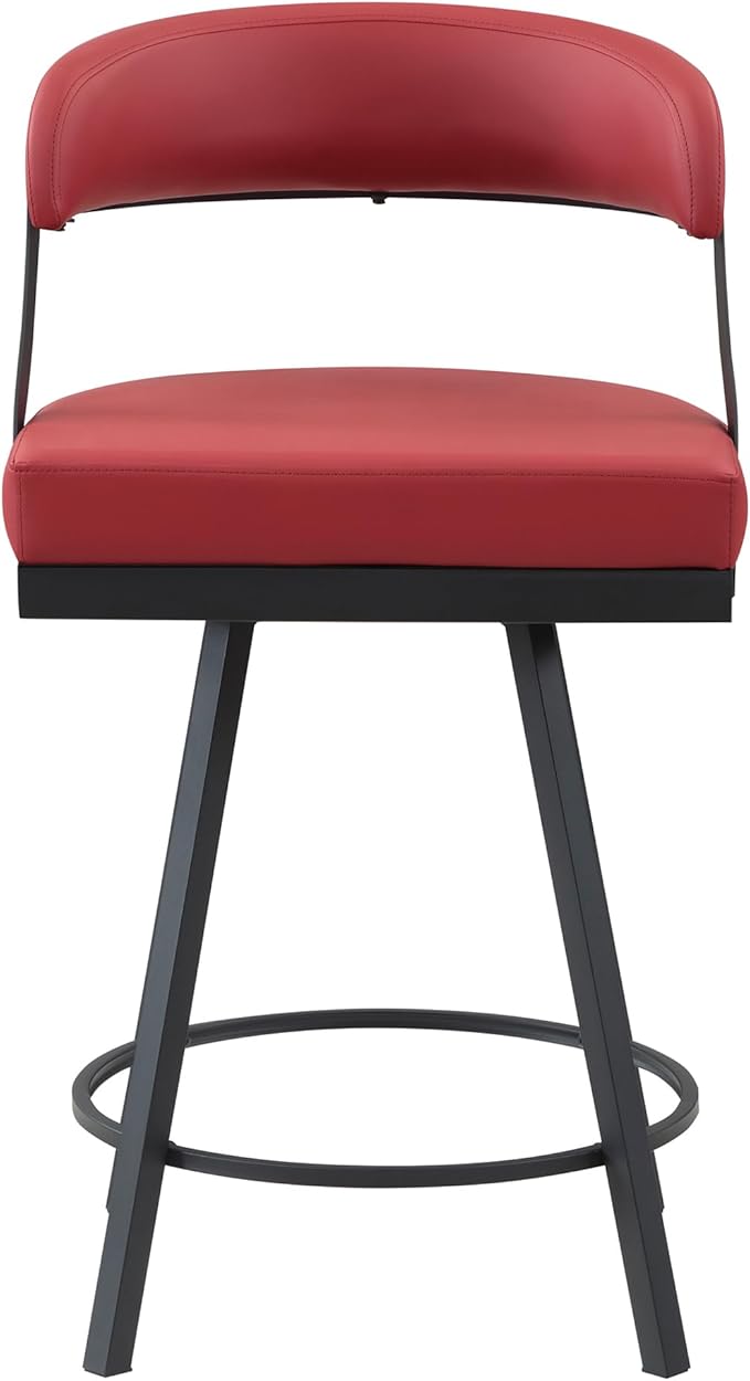 Lexicon Swivel Counter Height Stools Set of 2 - Counter Height Stools for Kitchen Island, Padded Seat, Open Back, Sturdy Black Metal Frame Finish and Red Faux Leather Cushion Seat, Red
