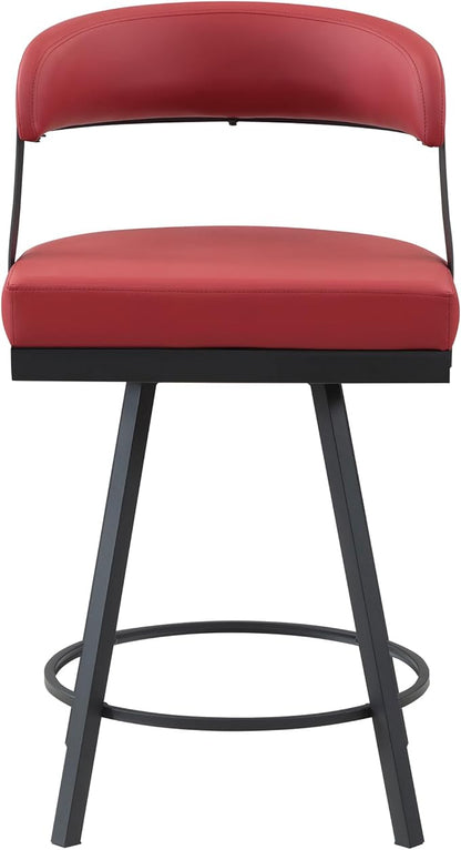 Lexicon Swivel Counter Height Stools Set of 2 - Counter Height Stools for Kitchen Island, Padded Seat, Open Back, Sturdy Black Metal Frame Finish and Red Faux Leather Cushion Seat, Red
