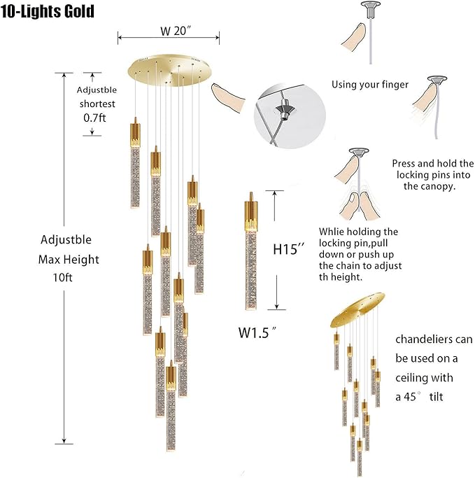 Flashing God Modern Crystal Chandelier Dimmable LED Gold Ceiling Light Crystal Bubble Pendant Lights High Ceiling Chandelier for Living Room Lobby Staircase Chandeliers