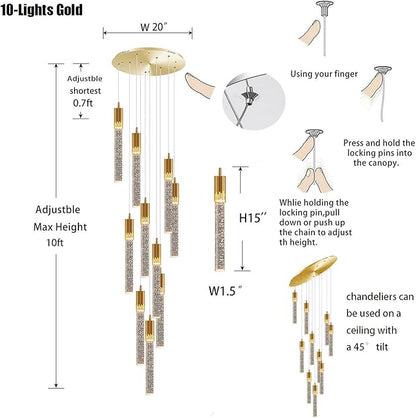 Flashing God Modern Crystal Chandelier Dimmable LED Gold Ceiling Light Crystal Bubble Pendant Lights High Ceiling Chandelier for Living Room Lobby Staircase Chandeliers