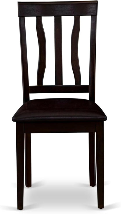 East West Furniture ANTI3-CAP-LC 3 Piece Kitchen Table & Chairs Set Contains a Round Dining Room Table with Pedestal and 2 Faux Leather Dining Room Chairs, 36x36 Inch, Cappuccino