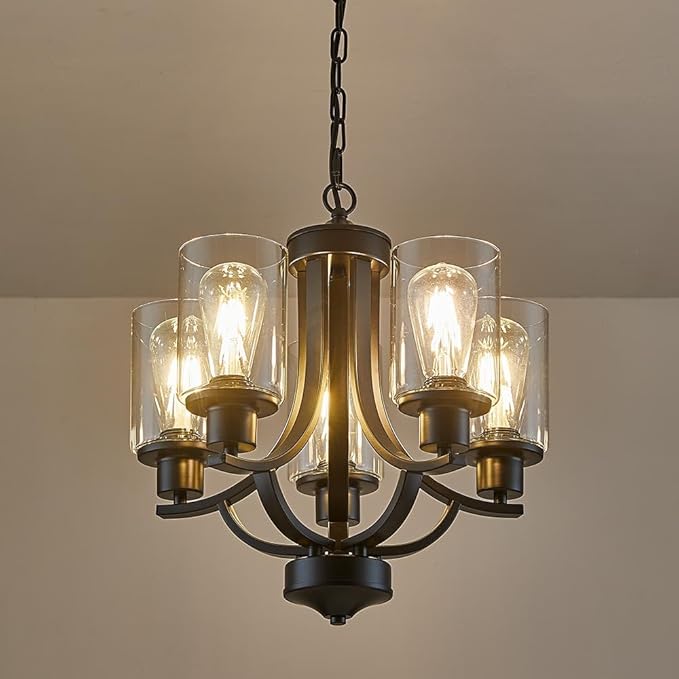 5-Light Dining Room Chandelier,Modern Small Chandeliers Black Rustic Metal Farmhouse High Ceiling Pendant Light Fixtures for Living Room,Kitchen,Foyer,Bedroom