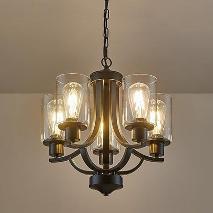 5-Light Dining Room Chandelier,Modern Small Chandeliers Black Rustic Metal Farmhouse High Ceiling Pendant Light Fixtures for Living Room,Kitchen,Foyer,Bedroom