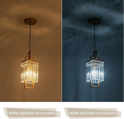 Modern Gold Pendant Light Fixtures for Kitchen Island and Dining Room, Industrial Small Hanging Crystal Chandelier Light Fixture for Bedroom Entryway Living Room Foyer Hallway 3-Pack