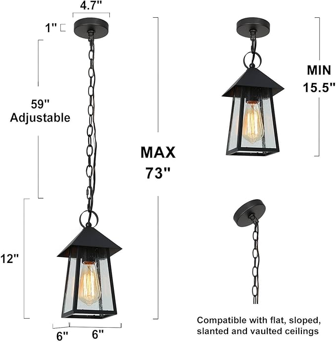 LOG BARN Outdoor Pendant Lights, Modern Farmhouse Exterior Light Fixture, Anti-Rust Ceiling Outdoor Lantern with Seeded Glass for Front Door, Entry, Porch, and Gazebo