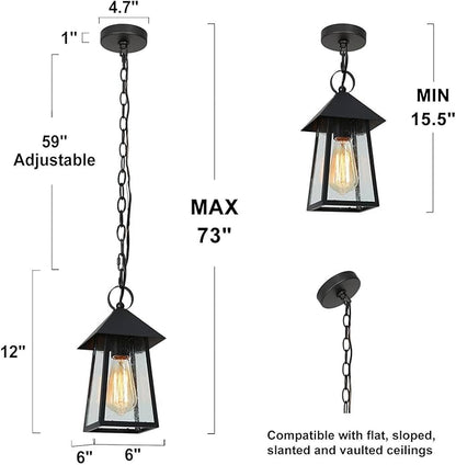 LOG BARN Outdoor Pendant Lights, Modern Farmhouse Exterior Light Fixture, Anti-Rust Ceiling Outdoor Lantern with Seeded Glass for Front Door, Entry, Porch, and Gazebo