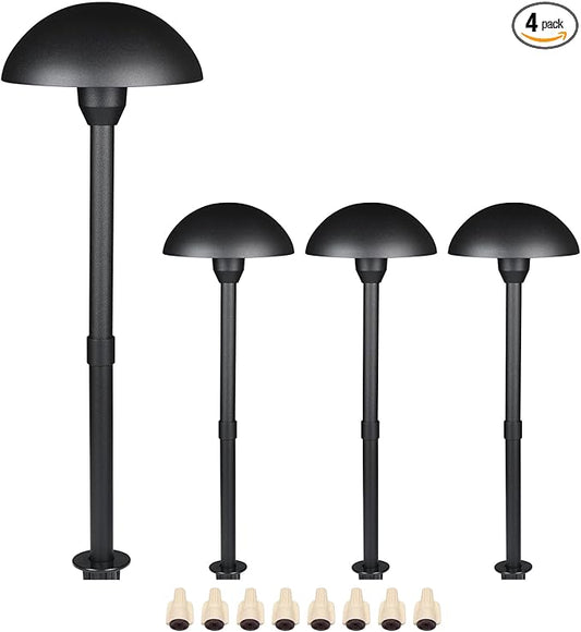 Lumina Lighting® Low Voltage Landscape Lighting Cast-Aluminum Path and Area Light Warm White 3W G4 LED Bulb and ABS Ground Stake Included for Yard Walkway Lawn PAL0107-BKLED4 (Black,4-Pack)