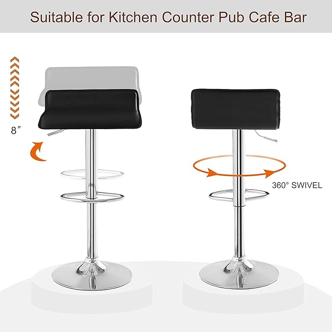 VECELO Bar Stools Set of 4, Armless Adjustable Swivel Barstools, Modern Backless Counter Height Stools for Kitchen, Island, Bar, Black