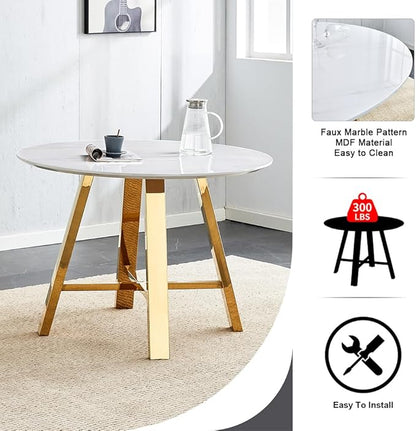 Round Dining Table Set for 4, Round Dining Room Table Set for 4 with Chrome Leg and 4 Chair Dining Table Set, Small Kitchen Island with Seating for Small Spaces(BKG)
