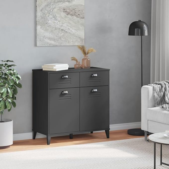 Industrial Sideboard Cabinet 31.5 x 31.5 x 31.5 in Matte Anthracite Engineered Wood Buffet with 2 Drawers for Living Room, Dining Area & Kitchen