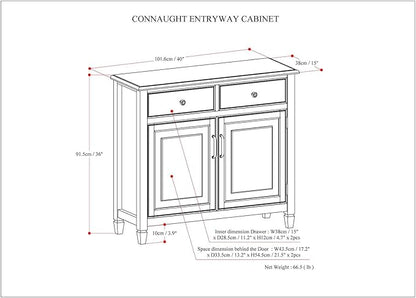 SIMPLIHOME Connaught 40-inch Wide Solid Wood Storage Cabinet in Medium Saddle Brown for Entryway, Living Room, Organizer for Hats, Gloves, Shoes, Keys, Slim Design, Traditional Style