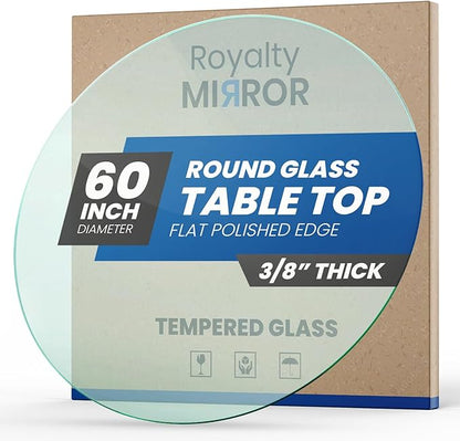 Royalty 60" Inch Round Tempered Glass Table Top – Clear Table Top Glass – Useful for Replacement, Tabletop Protector, Patio, Dining, Coffee, Desks - 3/8" Thick Flat Polished Edge