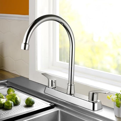 SOLVEX 2 Handle Kitchen Sink Faucet, High Arc 360 Swivel Stainless Steel Pipe 3 Hole Kitchen Faucet, Commercial Modern Chrome Kitchen Sink Faucet, US-SP-80066
