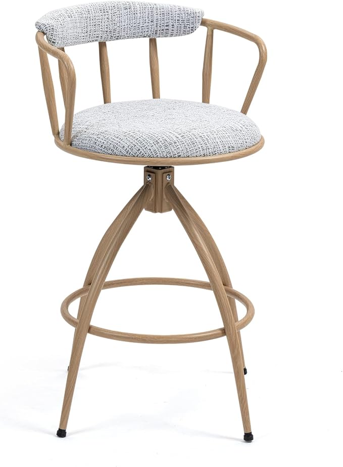 26'' Swivel Counter Height Bar Stool, Set of 2 Fabric Seat with Water Transfer Printed Metal e, Modern Industrial Design Bar Chairs for Kitchen Island, Dining Room, Home Bar, Counter Seat (Beige)