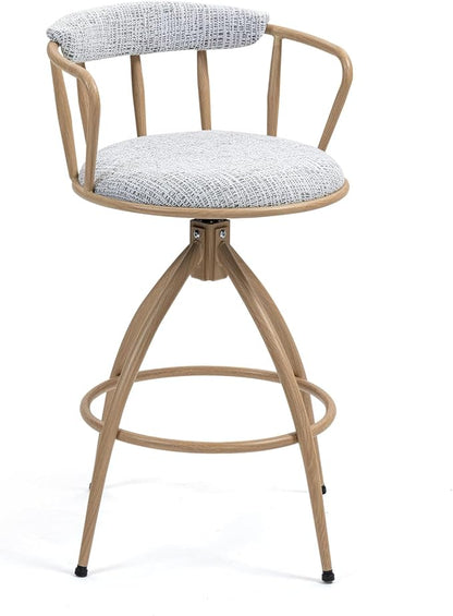 26'' Swivel Counter Height Bar Stool, Set of 2 Fabric Seat with Water Transfer Printed Metal e, Modern Industrial Design Bar Chairs for Kitchen Island, Dining Room, Home Bar, Counter Seat (Beige)