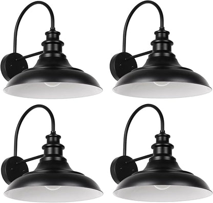 Outdoor Barn Light Fixtures, 12.3 Inch Large Dome Farmhouse Exterior Wall Mount Lights, Wall Sconce Indoor Wall Lighting, Industrial Black White Finish Lanterns for Porch, RZ004-4 BK+WH