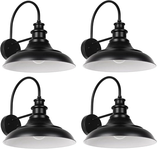 Outdoor Barn Light Fixtures, 12.3 Inch Large Dome Farmhouse Exterior Wall Mount Lights, Wall Sconce Indoor Wall Lighting, Industrial Black White Finish Lanterns for Porch, RZ004-4 BK+WH