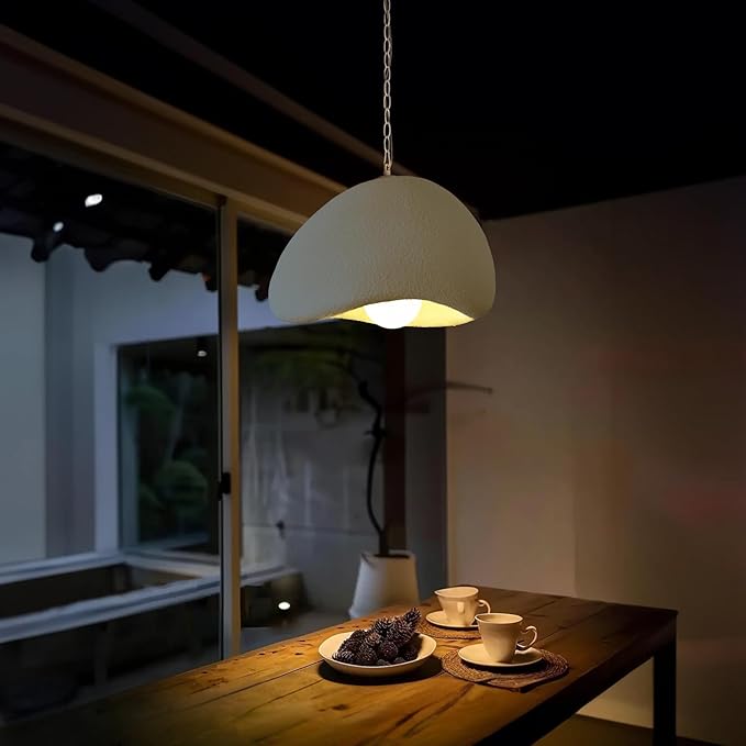 Wabi Sabi Pendant Lights,15.7in White Modern Pendant Light Resin Hanging Lamp Kitchen Island Lighting Modern Japandi Chandelier for Dining Room Bedroom Hallway Restaurant Foyer