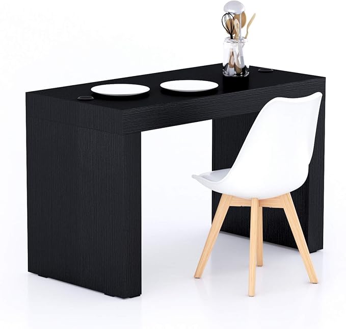 Mobili Fiver, Evolution Dining Table 47.2 x 23.6 in, with Wireless Charger, Ashwood Black with Two Legs, Made in Italy