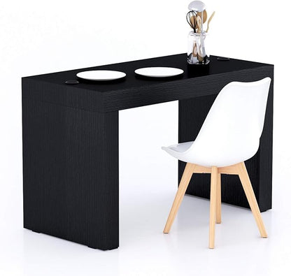 Mobili Fiver, Evolution Dining Table 47.2 x 23.6 in, with Wireless Charger, Ashwood Black with Two Legs, Made in Italy