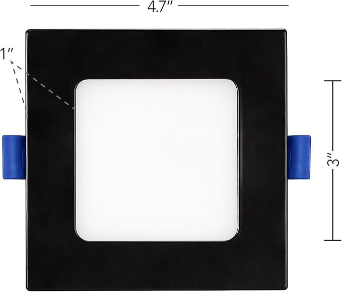 Maxxima 4 in. Square Ultra Thin Recessed LED Downlight - 5 CCT Color Selectable 2700K/3000K/3500K/4000K/5000K, 700 Lumens, Slim Black Trim, Dimmable Ceiling Fixture, Canless IC Rated, J-Box Included