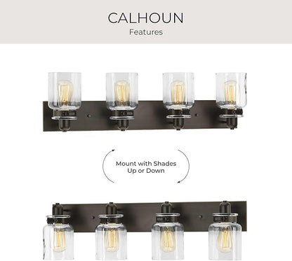 Progress Lighting P300048-020 Calhoun Collection Clear Glass Farmhouse Bath Vanity Light, 4-Light, Antique Bronze