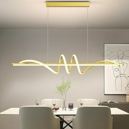 Modern LED Pendant Lights, Ceiling Chandelier Dimmable with Remote Control 3000k-6000K Adjustable Color Temperature, Aluminum Island Lighting Lamp Fixture for Kitchen, Dining Room(47in Gold)