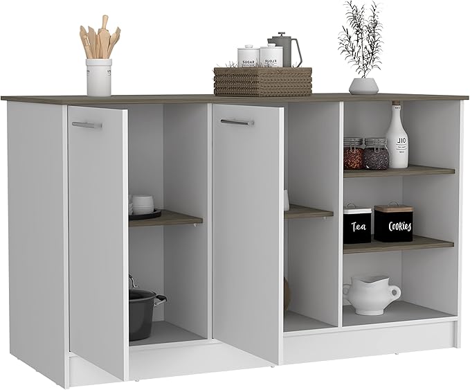 GOWE Ginger Kitchen Island, Three Open Shelves, Two Cabinets