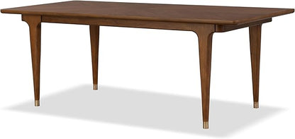 Furniture of America Forma Mid-Century Modern 82-inch Wood Rectangle Dining Table with Soft Round Edge Top and Gold-Capped Legs, Easy Assembly for Home, Kitchen and Living Room, Walnut