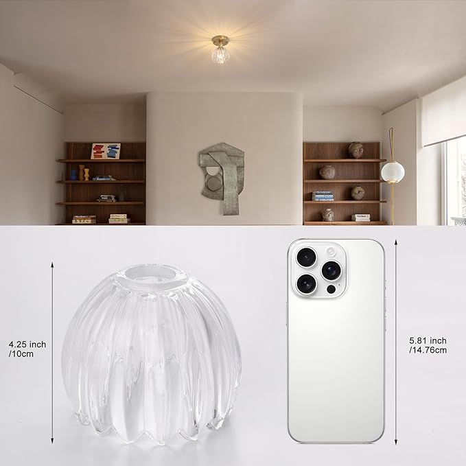 Shenmoyl Semi Flush Mount Gold Vintage Lights Fixture, Clear Tulip Glass, Bulb Included, 4.72" Base Modern Ceiling Light for Porch, Corridor, Kitchen, Bedroom