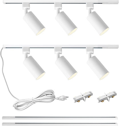 Plug in Track Lighting with Power Cord, 6-Light GU10 Track Lighting Kit with 6.6FT H Type Track Lighting Rails, Modern Kitchen LED Track Lighting Fixtures Ceiling Spot Light, White (No Bulbs)