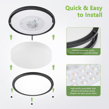 Black Flush Mount Ceiling Light - 2 Pack 24W 3000K/3500K/4000K/5000K/6000K Dimmable 10 Inch Led Ceiling Light Fixture for Bedroom Bathroom Kitchen Hallway (2, Black, 10 Inch)