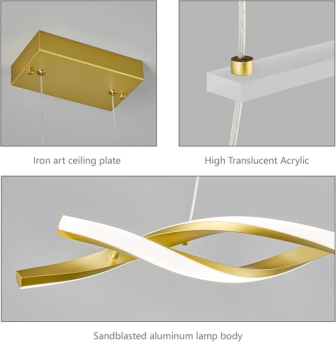 Modern Kitchen Pendant Light Over Island Gold LED Pendant Lights 6000K Adjustable Hanging Light Fixture Wave Shape Chandelier for Dining Room Kitchen Island Restaurant Living Room