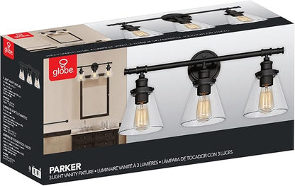GLOBE Electric 51411 Parker 3-Light Bathroom Light Fixtures, Oil Rubbed Bronze Bathroom Vanity Light, Farmhouse Bathroom Lights Over Mirror with Clear Glass Shades, Bulb Not Included