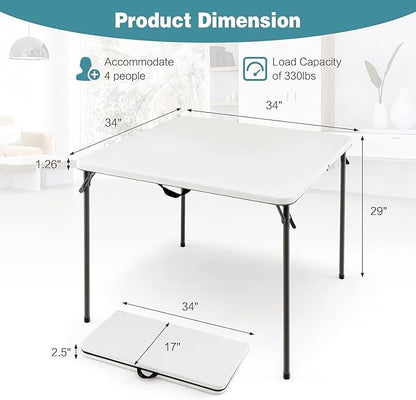 Tangkula 34" Folding Table, Portable Picnic Table with All-Weather HDPE Tabletop, Heavy-Duty Metal Frame, Carry Handle, Fold-in-Half Plastic Outdoor Table for Camping, Dining, BBQ, No Assembly Needed