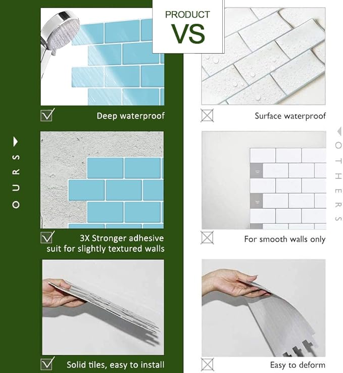 STICKGOO 10-Sheet Blue Subway Tiles Peel and Stick Backsplash, Stick on Tiles Kitchen Backsplash (Thicker Design)