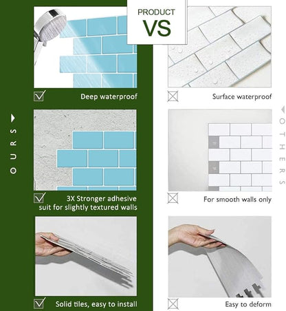STICKGOO 10-Sheet Blue Subway Tiles Peel and Stick Backsplash, Stick on Tiles Kitchen Backsplash (Thicker Design)