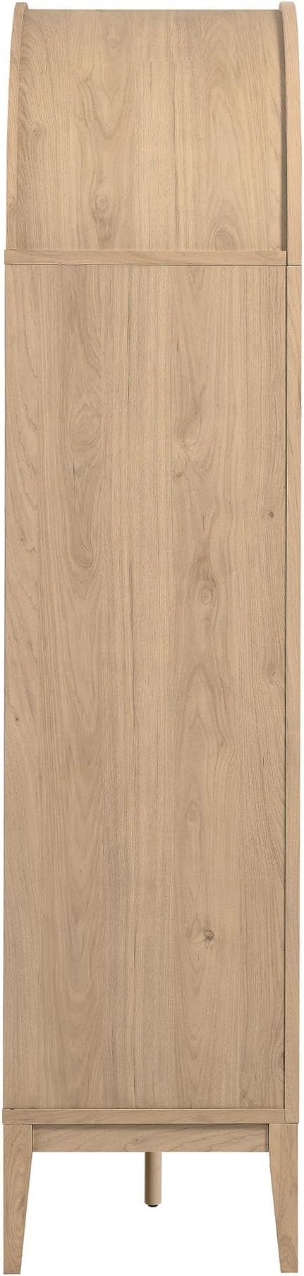 Modway Nolan Modern Farmhouse Arched Bar Cabinet in Light Oak Wood Grain - 72 Inch Tall Wine Storage Cabinet with Glass Doors and Wine Rack - Large Liquor Cabinet for Dining or Living Room