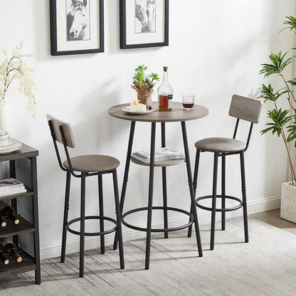 Bar Table Set for 2 with 2 PU Upholstered Stools, Pub Bistro Dinning Table and Stools with Backrest, Counter Height Bar Table Set for Apartment, Kitchen, Small Space