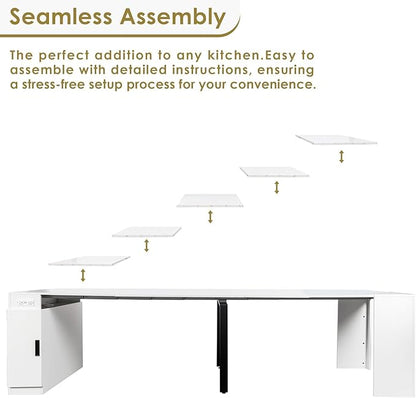 Extendable Dining Table with Storage, Transformer Extra Console Table for 1-12 People, Folding Space Saving Dining Room Table with Built-in Outlet for Homes, Apartments, Marble White