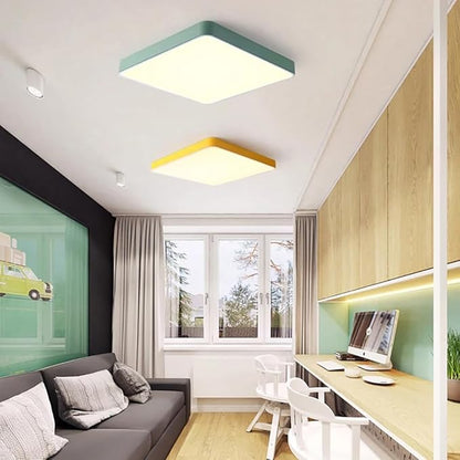 LED Modern Square Recessed Ceiling Lights, 12 Inch, 24W 3000K-6000K Dimmable, Green Close to Ceiling Flush Mount for Living Room & Bedroom