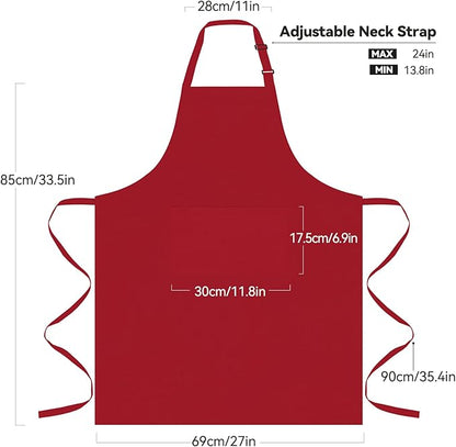 NLUS 2 Pack Kitchen Aprons with 2 Pockets for Women Men, Chef Aprons for Baking BBQ Cooking, Red