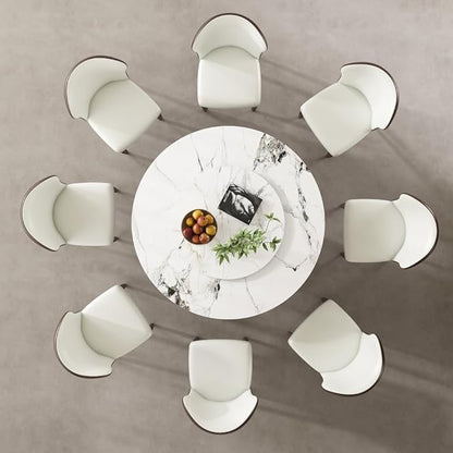 Modern Sintered Stone Dining Table for 4-6, Luxury Rectangular Kitchen Dinette with Faux Marble Top & Heavy-Duty Metal Legs, Heat-Resistant Furniture for Dining Room (53" + 8 Chairs)