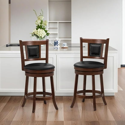 ERGOMASTER Swivel Bar Stools Set of 4-25.5 Inch Counter Height with Footrest, 360° Spin & Extra Wide Seat, Vintage Rubber Wood Frame, 250 lbs Capacity, Kitchen Island Stools for Small Spaces