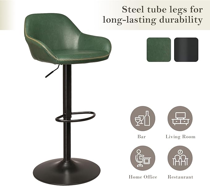 Glitzhome Bar Table and Chairs Set, Square Black Steel Pub Table with Soild Elm Wood Top and Bar Height Adjustable Swivel PU Leather Bar Stool for Breakfast Nook Living Room Small Space Restaurant